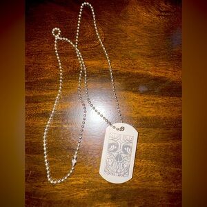 Tattooed Steel Sugar Skull Dog Tag Necklace